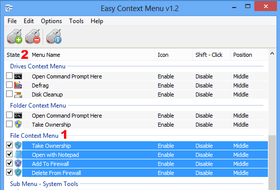 EC menu select all items under a titel