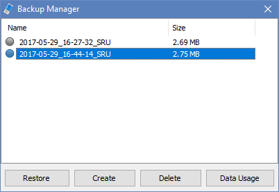 Reset Data usage Backup manager