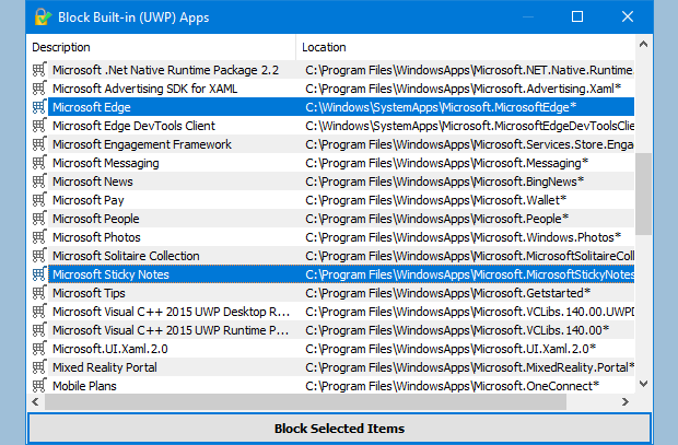 Build-in (UWP) Apps selet list