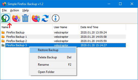 simple firefox backup restore feature