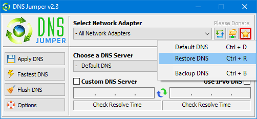 Dns Jumper backup and restore Dns servers