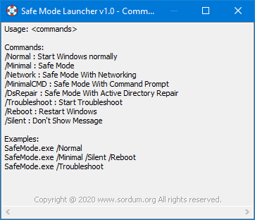 Safe Mode Launcher cmd parameters