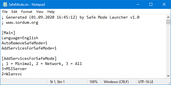 Safe Mode Launcher ini file