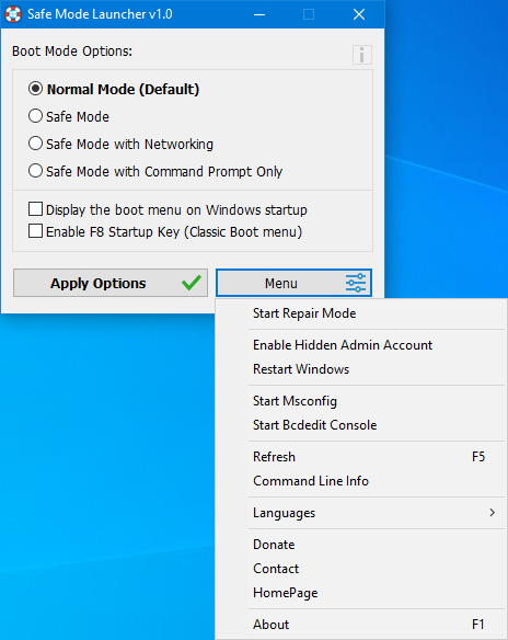 Safe Mode Launcher Menu