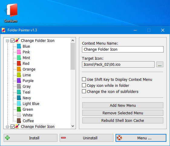 Folder Painter Context Menu settings