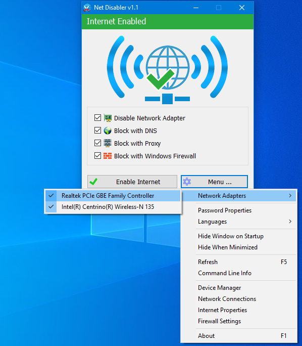 Netdisabler menu