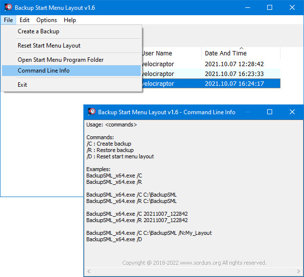 backup start menu layout cmd support