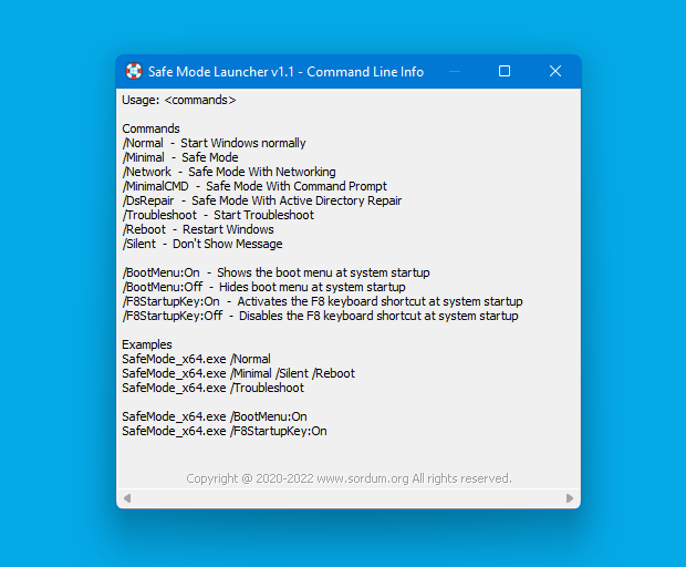 Safe Mode Launcher cmd parameters