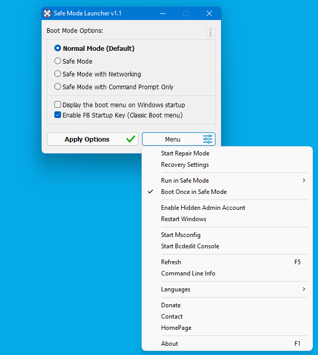 Safe Mode Launcher Menu