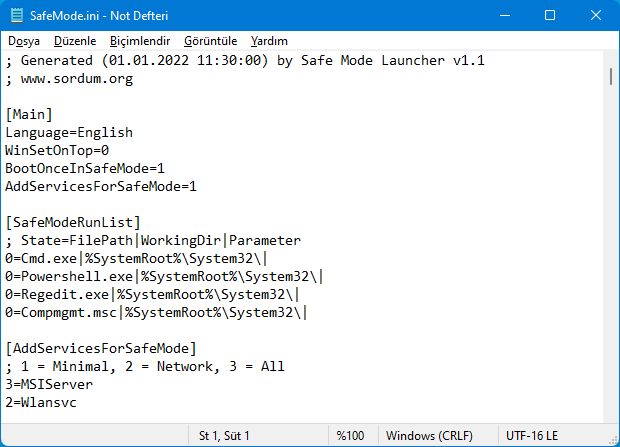 Safe Mode Launcher ini file