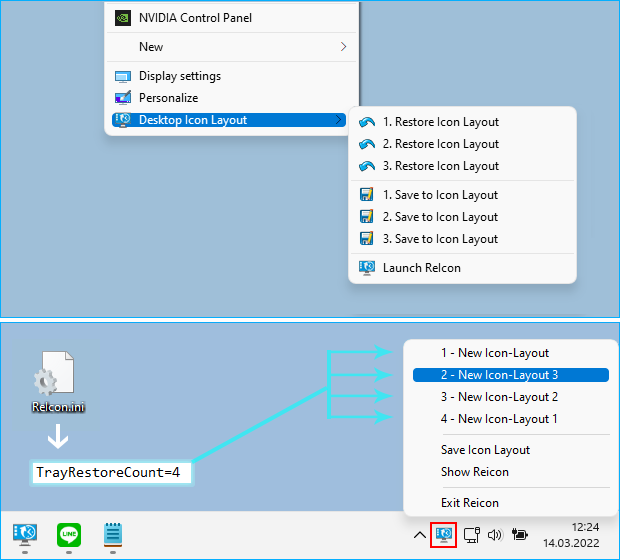 restore Icon layout from context menu or system tray