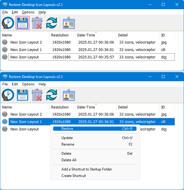 Save and Restore icon Positions