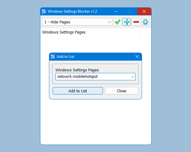 Add Windows settings blocker list