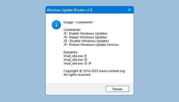 Windows update Blocker Cmd parameters
