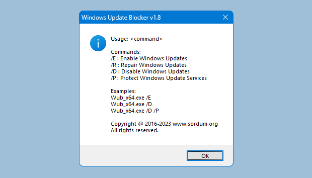 Windows update Blocker Cmd parameters