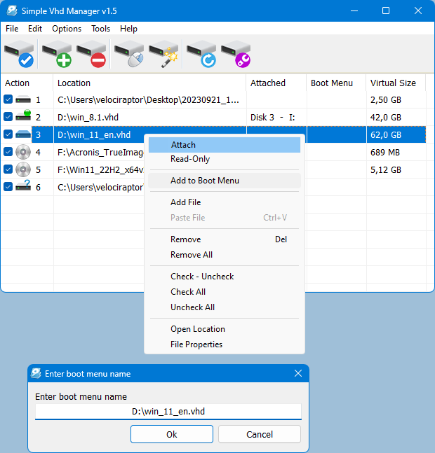 Simple VHD manager Attach a file