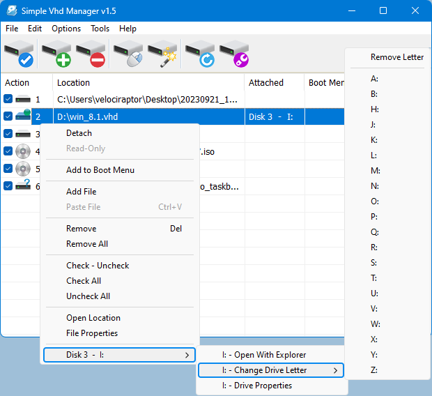 change vhd letter by simple vhd manager