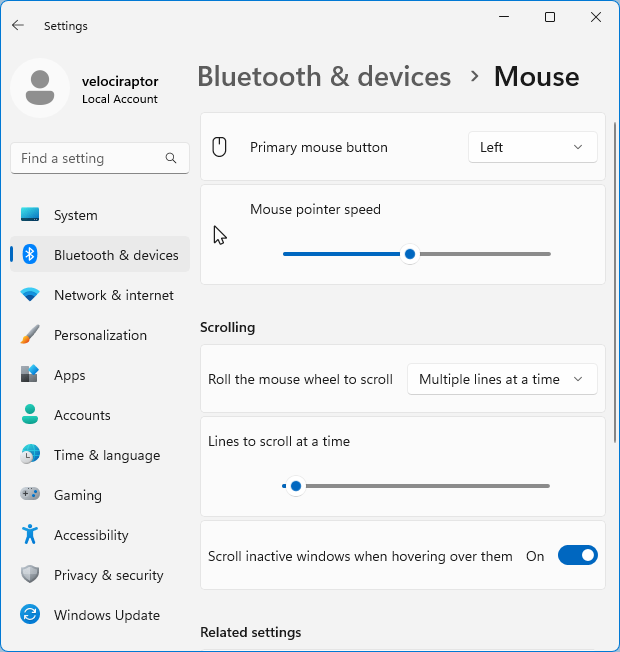 mouse settings dialog box