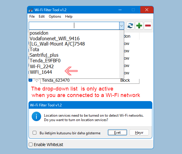 Wi-Fi Filter tool GUI
