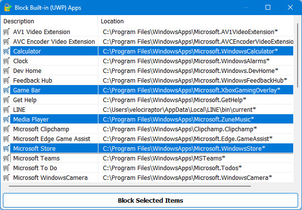 Build-in (UWP) Apps selet list Build-in (UWP) Apps selet list