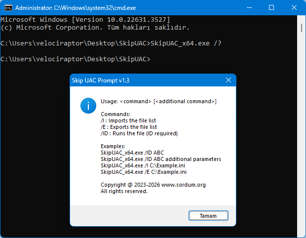 Skip Uac Prompt Cmd support Skip Uac Prompt Cmd support