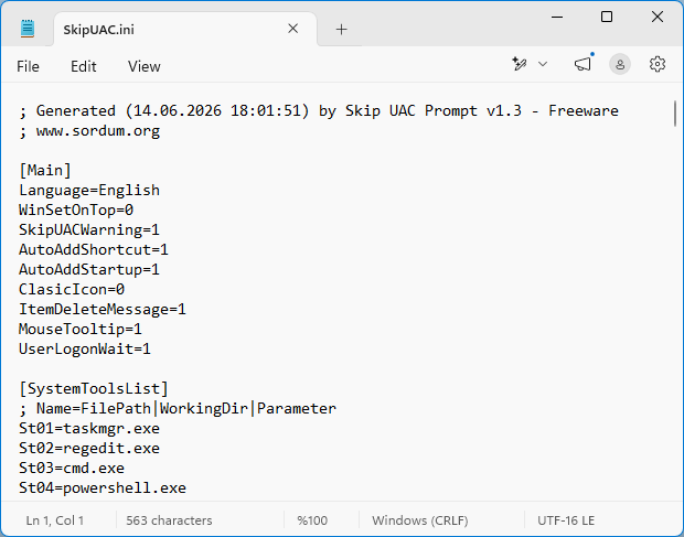 skip uac prompt delete all skip uac backup settings