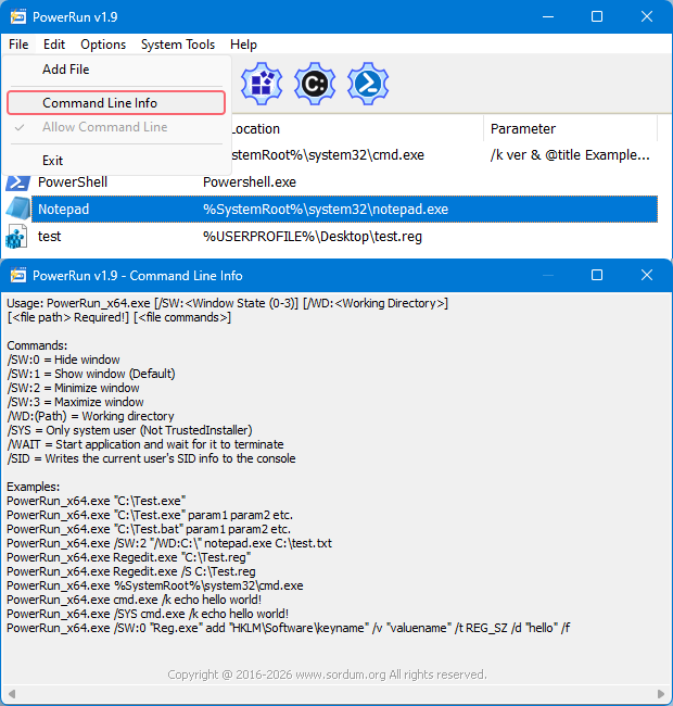 powerrun cmd parameters powerrun cmd parameters