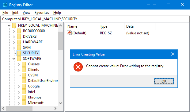 Registry writing error Registry writing error