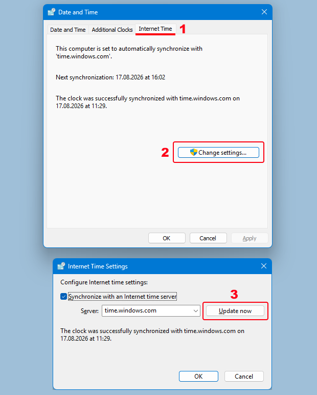 Internet Time settings Internet Time settings