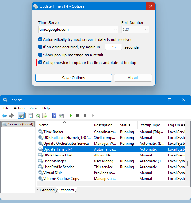 Update Time Options Update Time Options